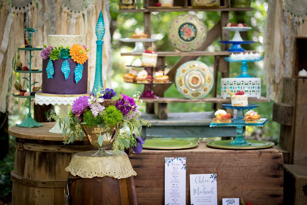 Chic Unique Vintage Rentals, Misty Saves the Day, Melody Gillikin Photography, Fluttering Flowers, Boho Wedding, Virginia Wedding, Whipped Up by Mimi, Bite Sized VA, Dessert Bar