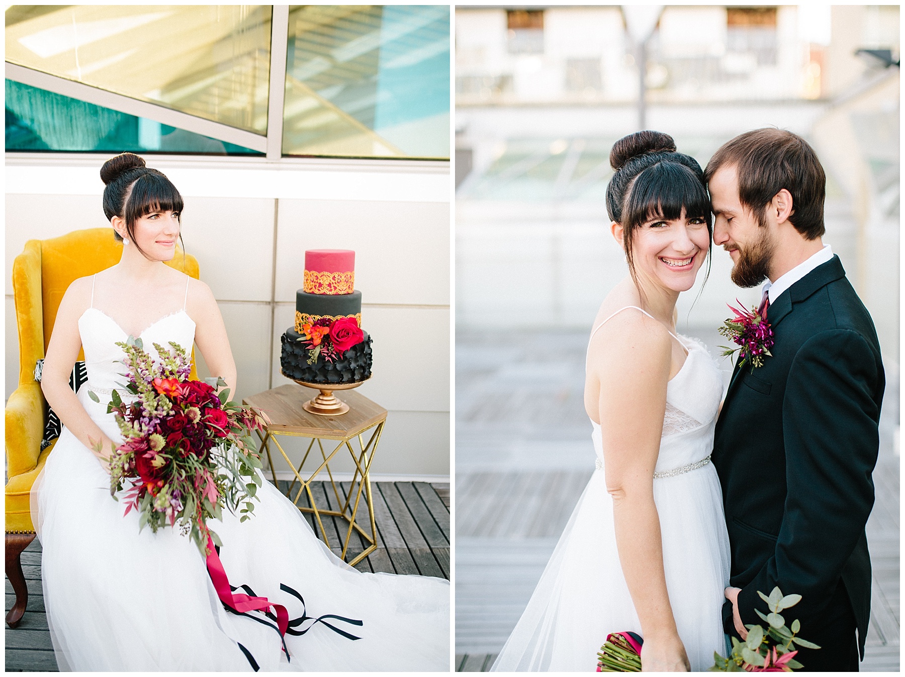 rooftop-wedding-inspiration rooftop wedding inspiration, roanoke wedding, chelsea anderson photography, misty saves the day, cara cait create, studio i do bridals roanoke, studio i do, black and gold wedding