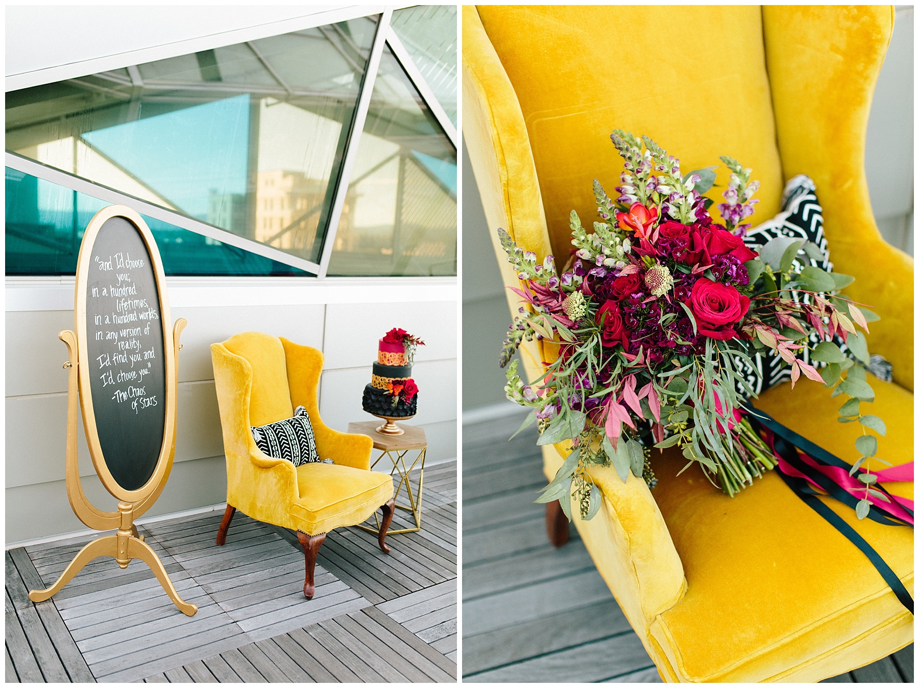 rooftop-wedding-inspiration rooftop wedding inspiration, roanoke wedding, chelsea anderson photography, misty saves the day, cara cait create, studio i do bridals roanoke, studio i do, black and gold wedding